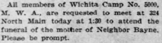 death of mother of Neighbor Bayne